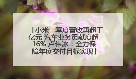 小米一季度营收再超千亿元 汽车业务贡献度超16% 卢伟冰：全力保障年度交付目标实现